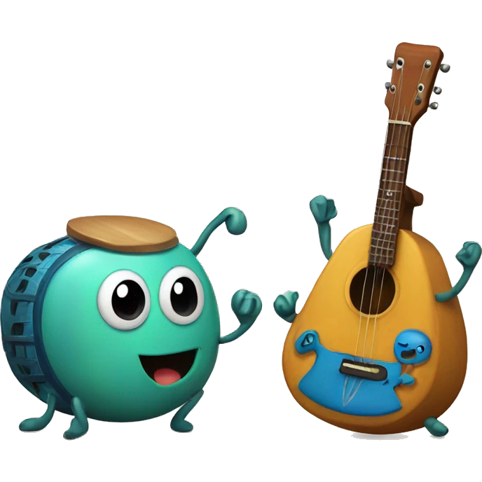 Two cute beetles facing eachother. One is playing a guitar and the other is using a pottery wheel.  emoji