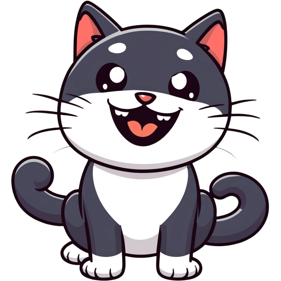 black cat laughing with wide eyes and an open mouth emoji