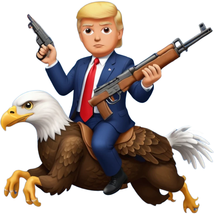 Trump riding an American eagle with an AK 47 and fireworks in the background emoji