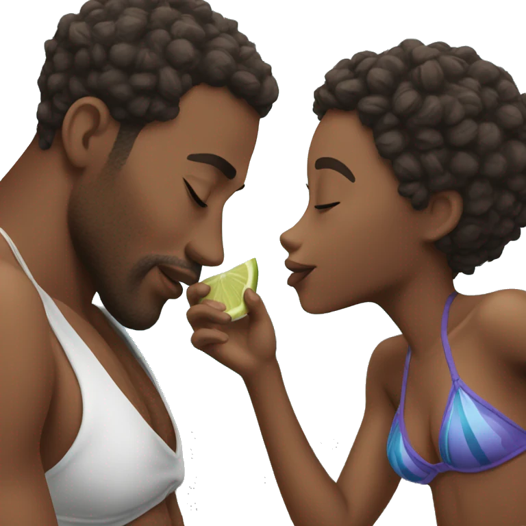 Black men kissing in bikinis emoji