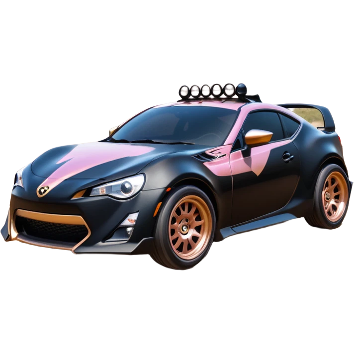 Relaxed adult 60’s Batgirl themed Satin black and rose gold painted Scion FR-S pursuit vehicle hot rod off road capable  emoji