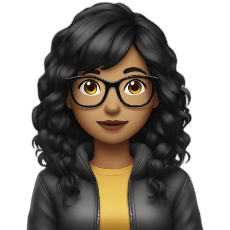 Gamer girl black hair and glasses emoji