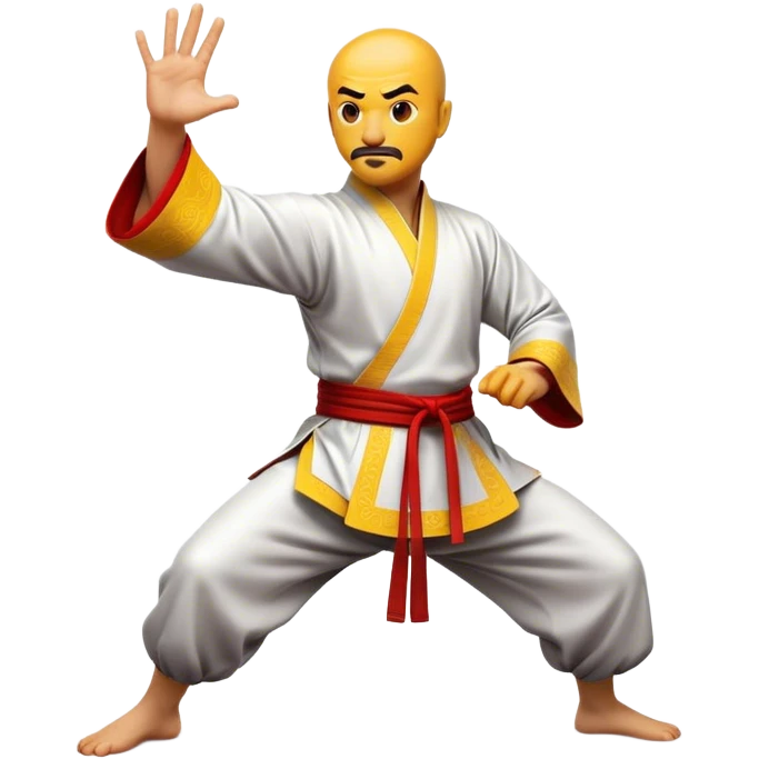 Cinematic Realistic Kung Fu Action Emoji, depicted as an epic martial arts scene with a master executing a precise move in traditional attire, rendered with fluid motion and vibrant textures under dramatic high-contrast lighting. emoji