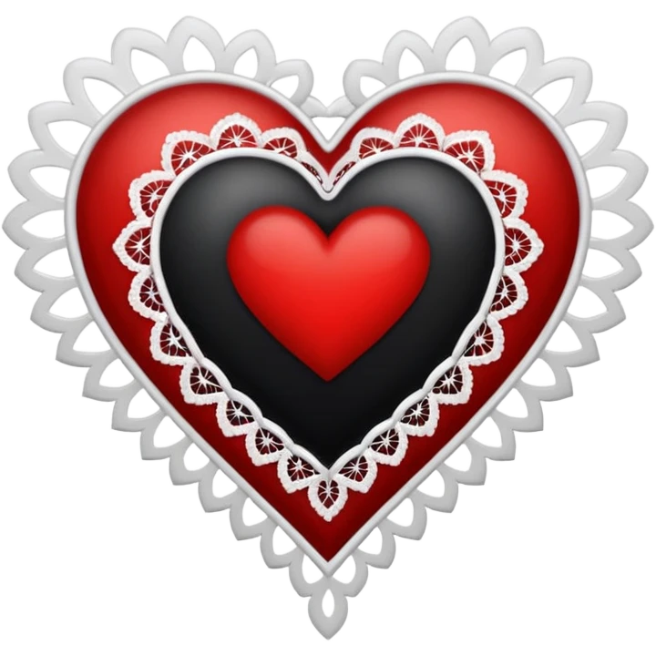 black heart with red center and white lace emoji