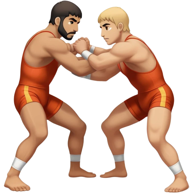 An icon symbolizing Greco-Roman wrestling, showing two wrestlers locked in a powerful grip, focusing on upper-body techniques. The background features a wrestling mat, with the athletes wearing traditional singlets. Transparent background highlights the strength and skill of the sport. emoji