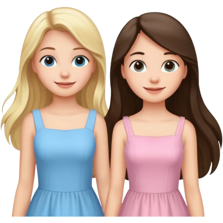 princess happy blonde girl in light blue dress and long haired brunette girl in light pink dress emoji