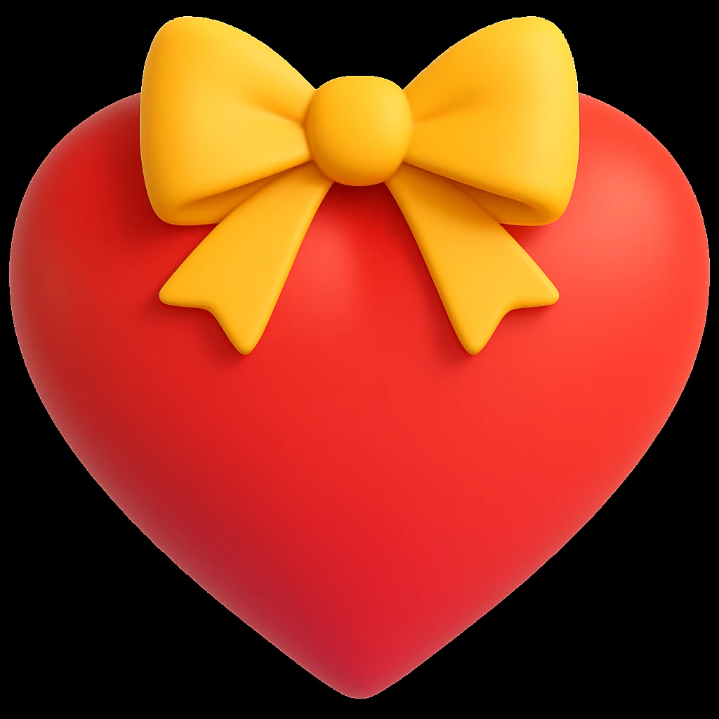 Make the red heart emoji wear a bow in a style similar to 3d-emoji emoji