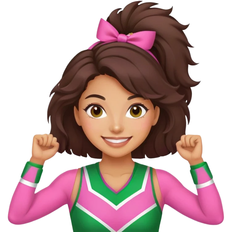 Latino woman cheerleader in pink and green emoji