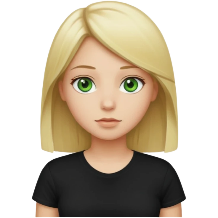 Girl with green eyes, blonde with straight hair to the chest in a black t-shirt emoji