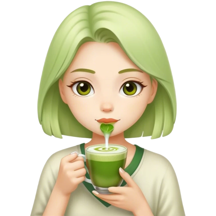 Girl sipping a matcha latte emoji