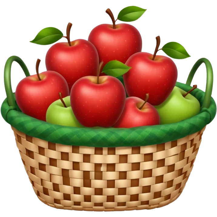 woven basket with apples and white checkered cloth, green emoji