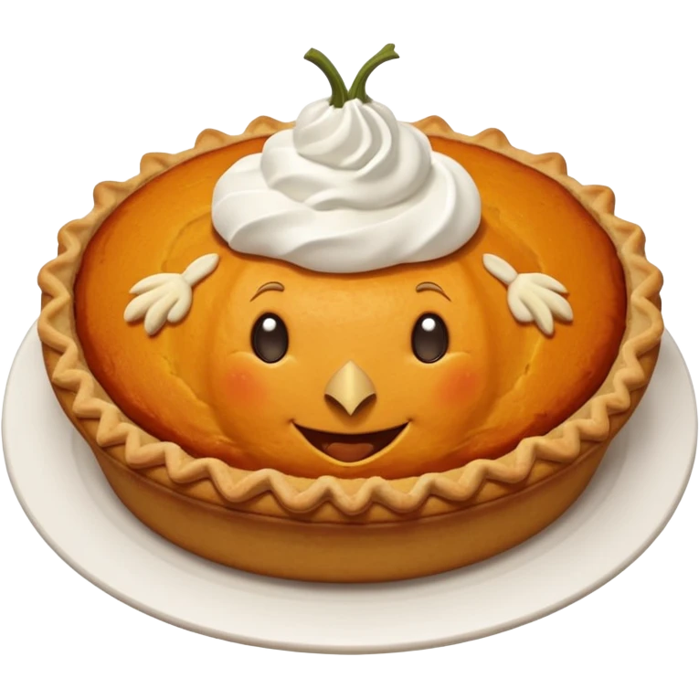 pumpkin pie with whipped cream on top of it, and has chicken legs, and a face. emoji