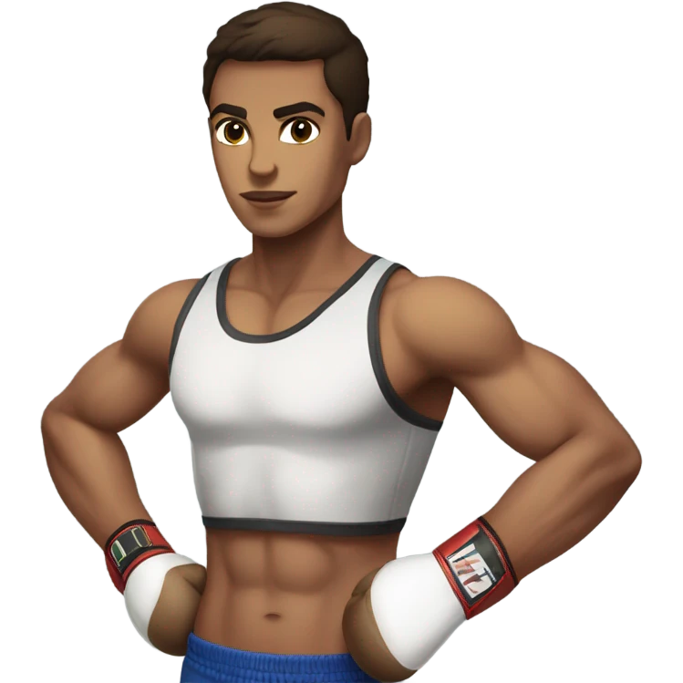 Tall brunette boxer with hazel eyes and muscular emoji