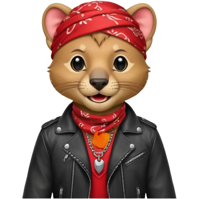 Fossa animal in a red bandana dressed as a rock singer winks emoji
