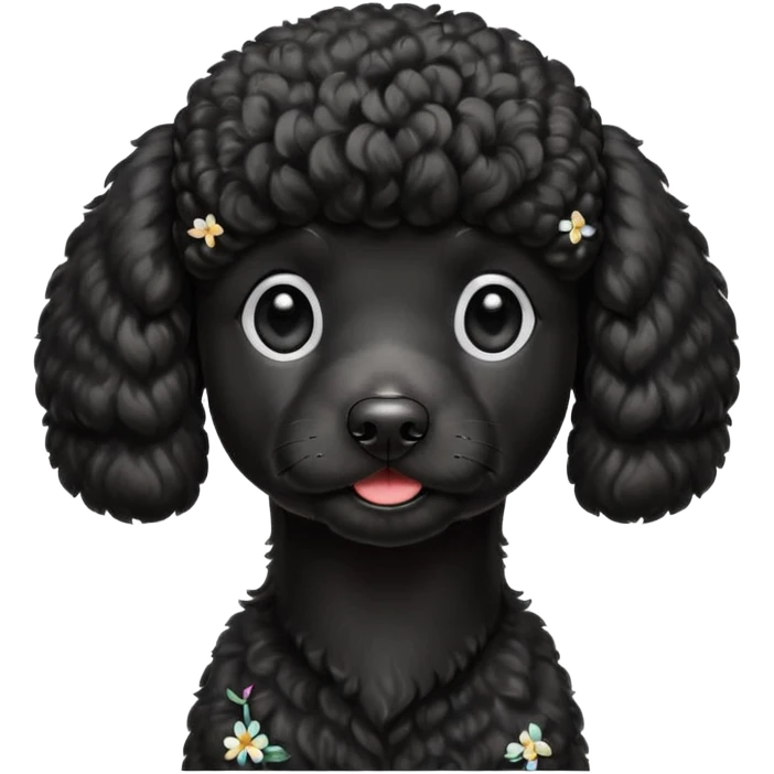 A high-resolution digital illustration of a black poodle in a clean, semi-realistic style. The poodle is shown from the chest up, facing sideways head tilted of the head to the left emoji