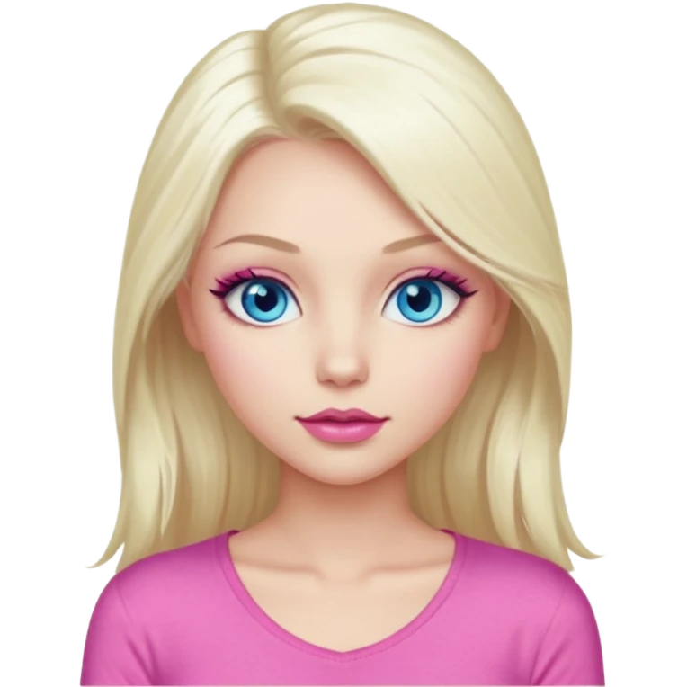 Girl with long platinum blonde hair, blue eyes, long lashes, sexy pink lips, wearing a pink top emoji