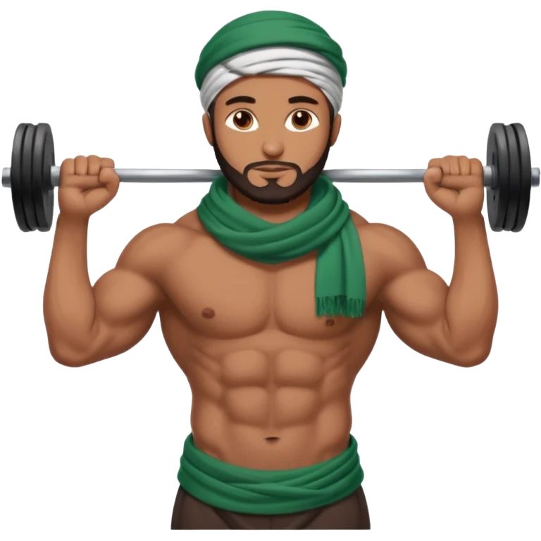 brown muslim man pushing weight wearing palestinian scarf emoji