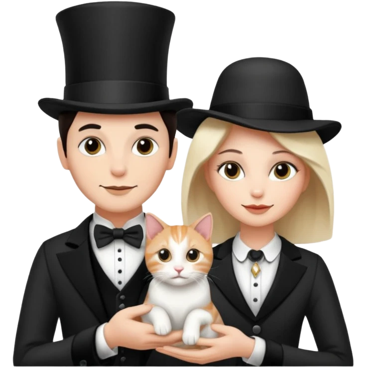 magician couple and their pet cat emoji