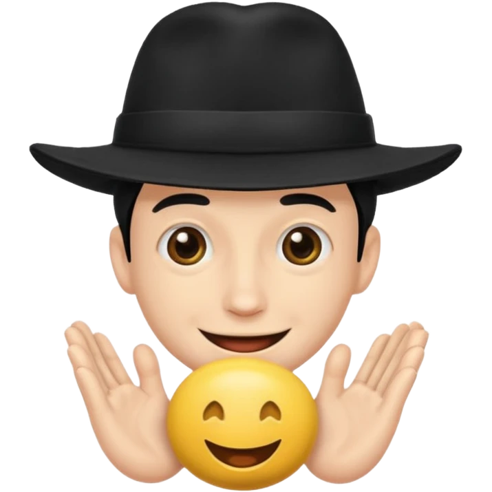 superstitious smiling man in black hat squeezing his testicles emoji