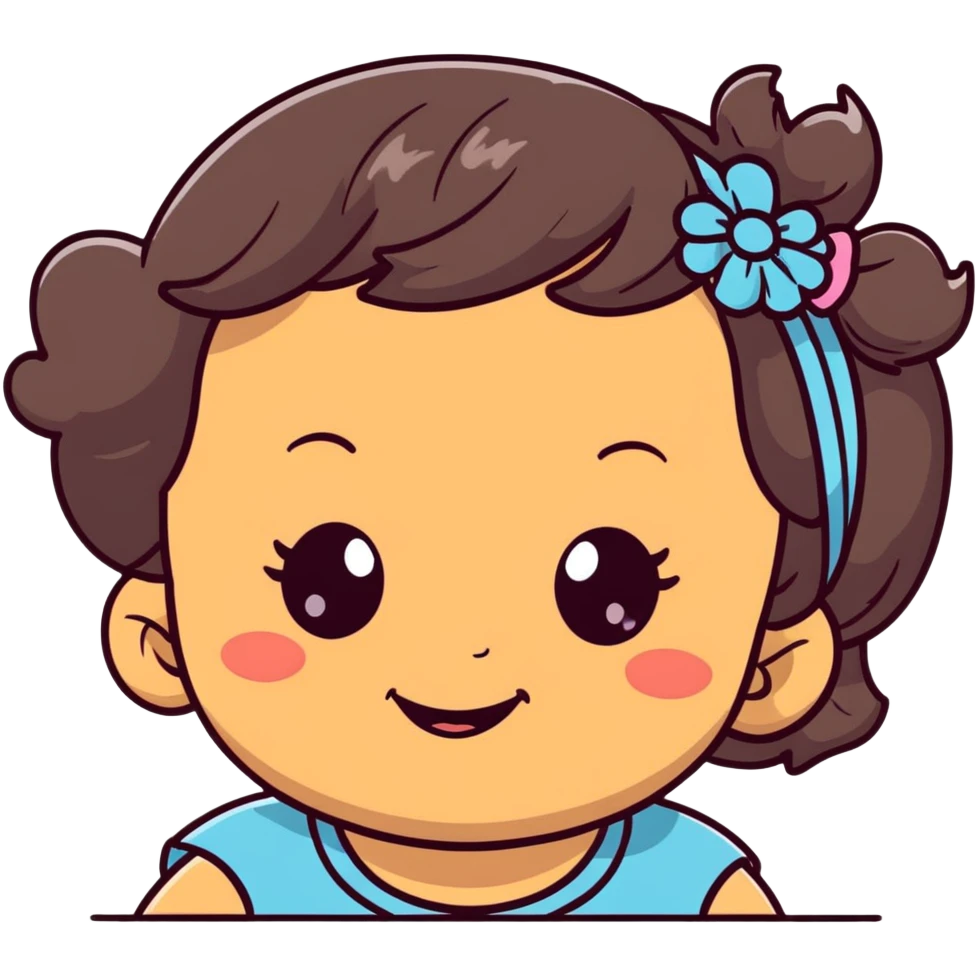 close-up of smiling toddler face only with big eyes, medium skin tone, dark wavy hair, and a hair band, no body emoji