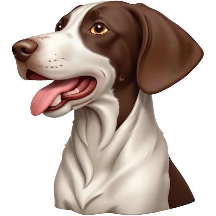 Cinematic Cute Yawning German Pointer Portrait Emoji, Head tilted slightly with a dramatic, wide-open yawn, revealing a sleek liver and white coat with a crisp finish, floppy ears slightly drooping, round brown eyes barely open in drowsy contentment, Simplified yet irresistibly adorable features, highly detailed, glowing with a soft, cozy glow, high shine, relaxed yet expressive, stylized with a touch of whimsy, bright and endearing, soft glowing outline, capturing the essence of a sleepy yet affectionate hunter, so drowsy it feels like it could stretch out of the screen and curl up for a nap! emoji