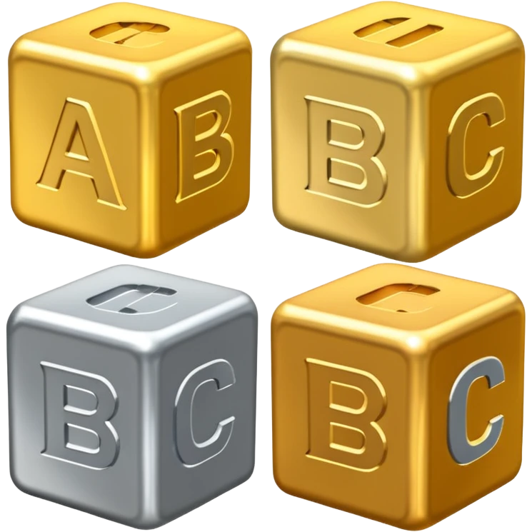 Platinum, gold, and silver A B C blocks emoji