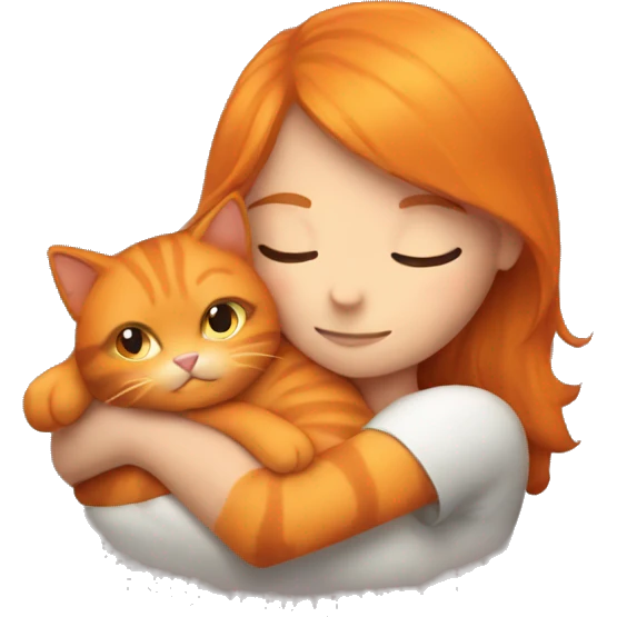 A girl snuggling fluffy orange cat emoji