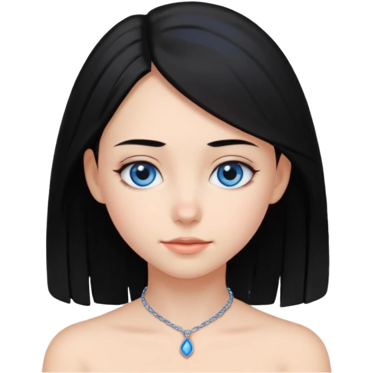 Girl with black hair thats about shoulder lenght with blue eyes covering their neck emoji