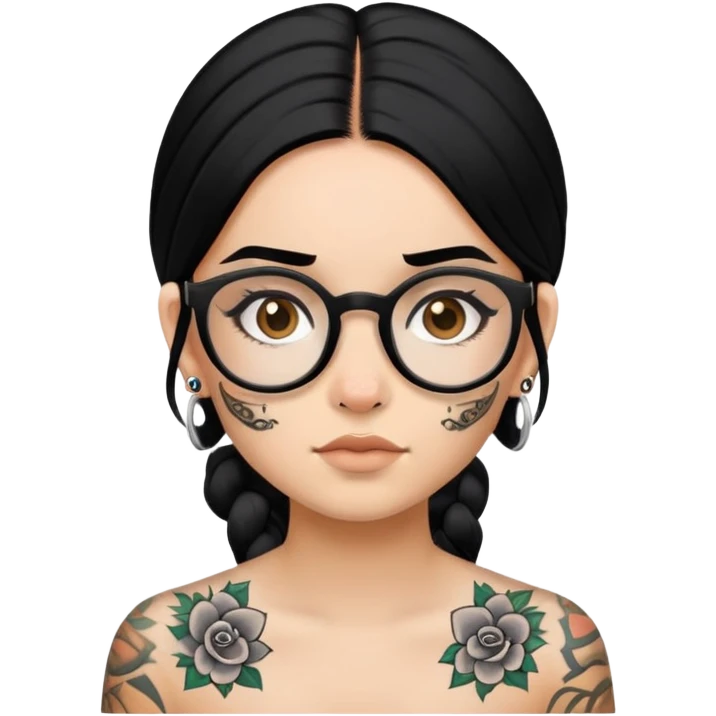 young girl with face tattoos wearing glasses and black hair emoji