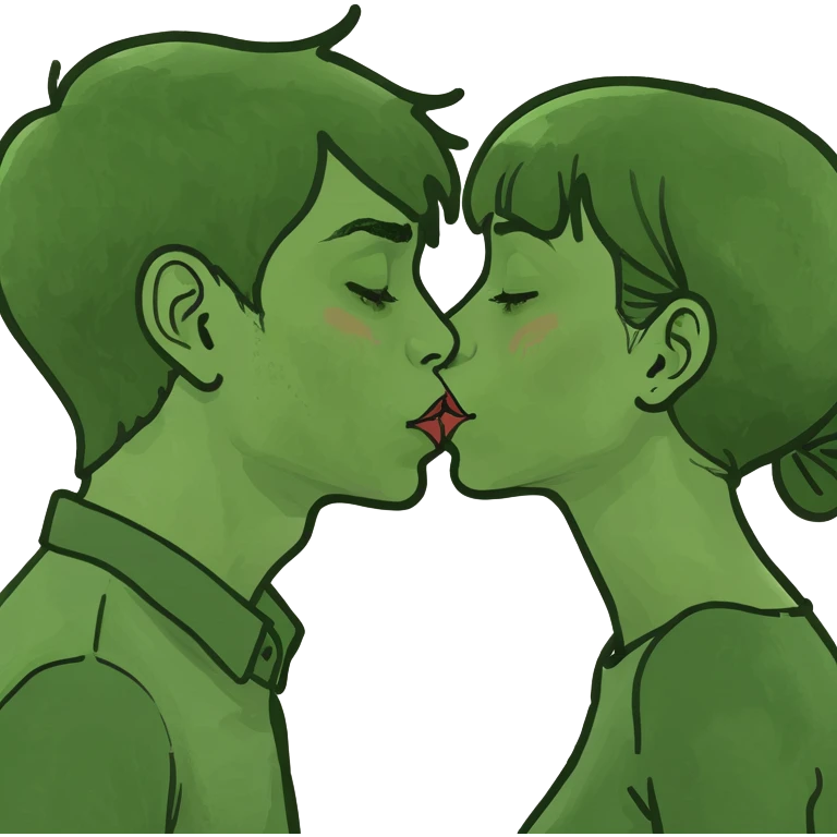 Tan brunette girl and boy kissing emoji