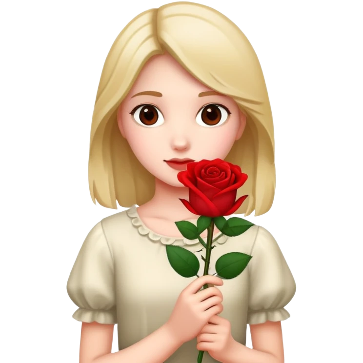 A girl holding a rose in her hand. emoji
