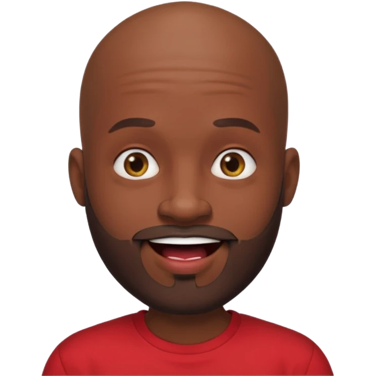"Cartoon-style bald man with dark skin, beard, red shirt & puckered lips in a playful, meme-like expression." emoji