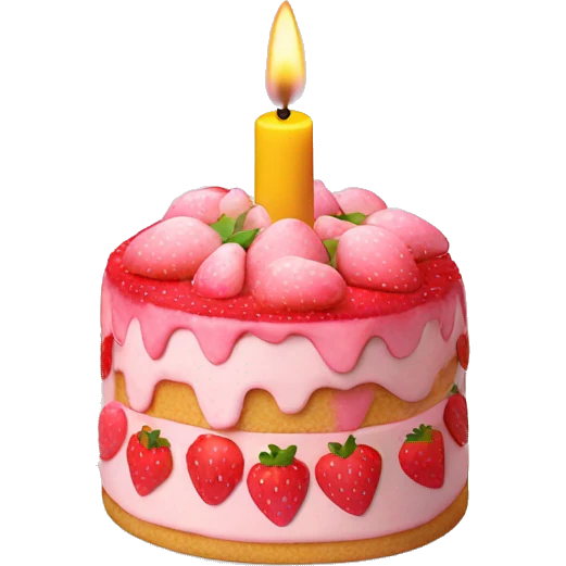 Pink strawberries and cream birthday cake with a candle emoji