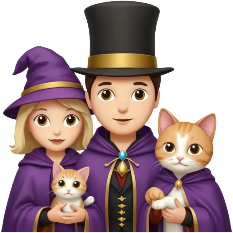 magician couple and their pet cat emoji