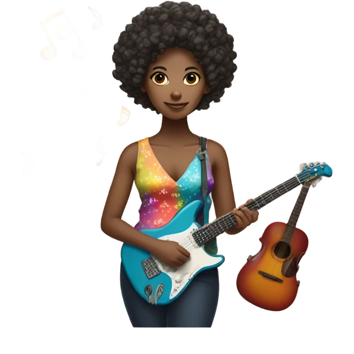 Black girl with curly short hair colorful musical emoji