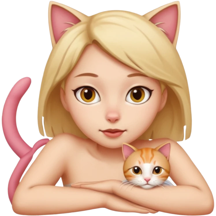 Naked girl, open pussy, cat position, emoji