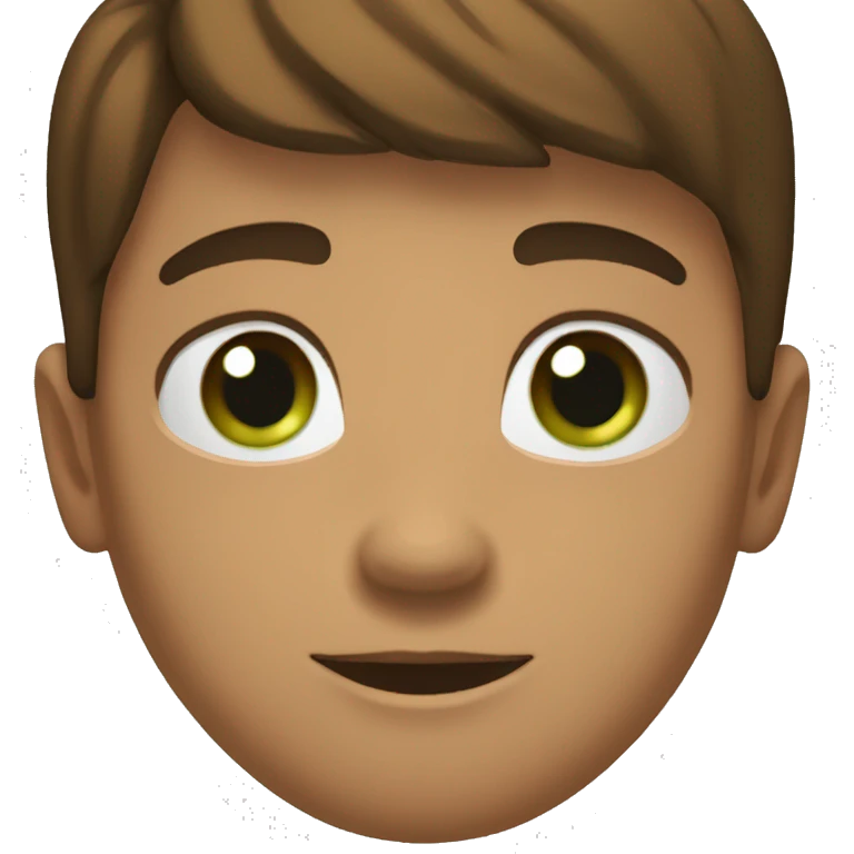 garçon de 20 ans, brun, yeux vert et marron, visage rond emoji