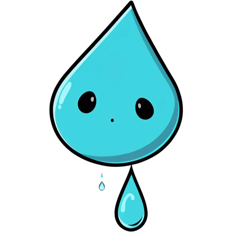 cartoon sticker of a sad water droplet emoji