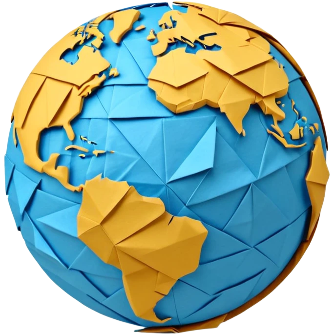 3D render of Papier-Mâché Globe made entirely of folded origami paper, sharp creases, cardboard texture, matte finish, visible paper grain, craft aesthetic,  emoji style, isolated on white background --v 6.0 emoji