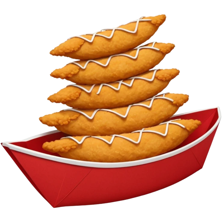 5 breaded chicken tenders stacked on top of each other in a red paper food boat  emoji