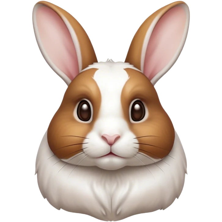 Cinematic Noble White and Brown Rabbit Portrait Emoji, Poised and regal, with a balanced, compact build and a beautifully patterned fur of pristine white accented by rich brown patches, long, alert ears and deep-set soulful eyes, Simplified yet sharp and sophisticated features, highly detailed, glowing with a soft, dignified glow, high shine, intelligent and gentle, stylized with an air of refined charm, focused and attentive, soft glowing outline, capturing the essence of a watchful and confident companion, so majestic it feels as though it could hop out of the screen with effortless authority! emoji