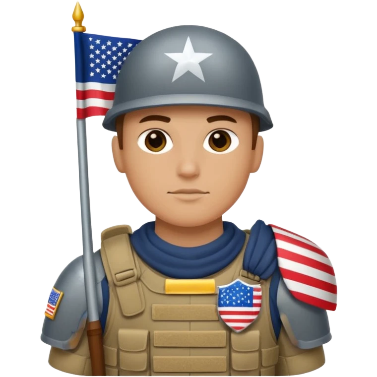 generate white full-armored american soldier with small usa flag on shoulder emoji