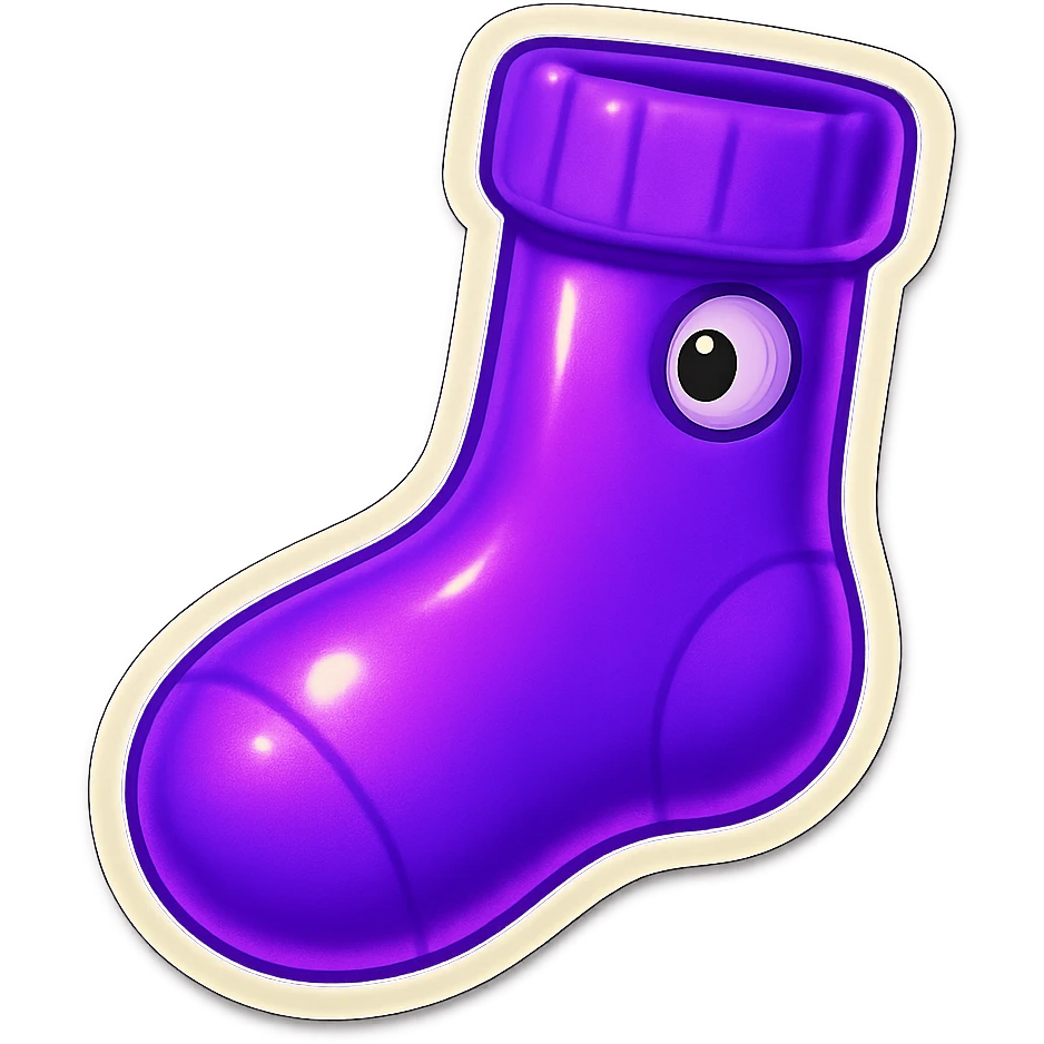 A neon-purple sock with a peeking face, one eye visible, representing peeking or curiosity. emoji