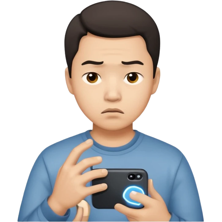 핸드폰을 보는 실망한 동양인남자 emoji