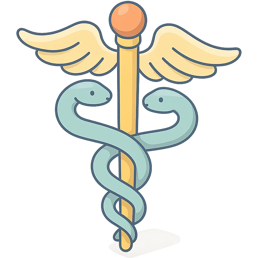 caduceus symbol with emphasis on snakes, 2D isometric style, soft rounded shapes, clean contours, pastel palette, detailed shadows and highlights, modern illustration, transparent background emoji