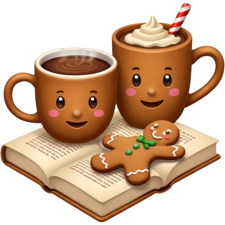 Book & cocoa with gingerbread emoji