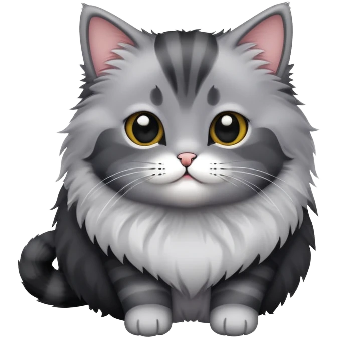 Fluffy grey and black tiny cat emoji