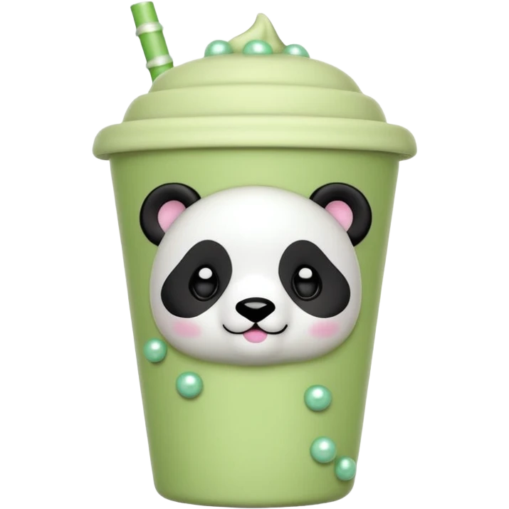 Matcha boba cup with cute panda lid and pastel green pearls  emoji