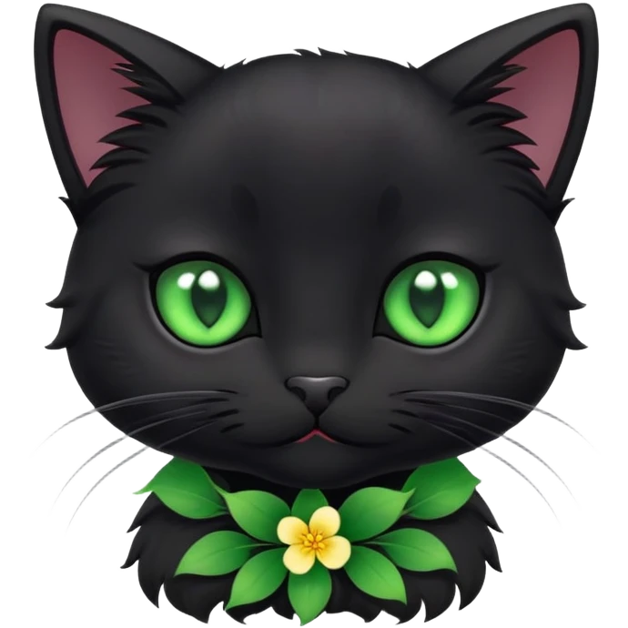 A cute  little  black cat and 海棠花 emoji