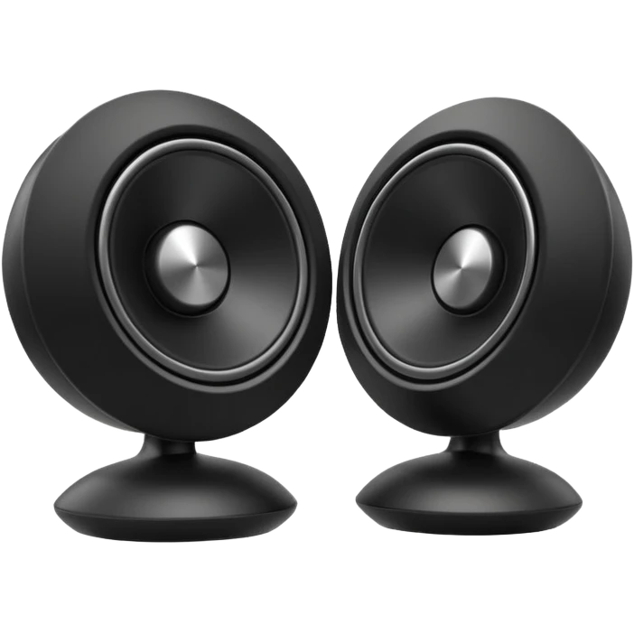 pair of speakers emoji, deep matte black metal body, circular speaker cones with subtle depth, smooth rounded edges, minimalistic futuristic 3D style, luxury aesthetic emoji